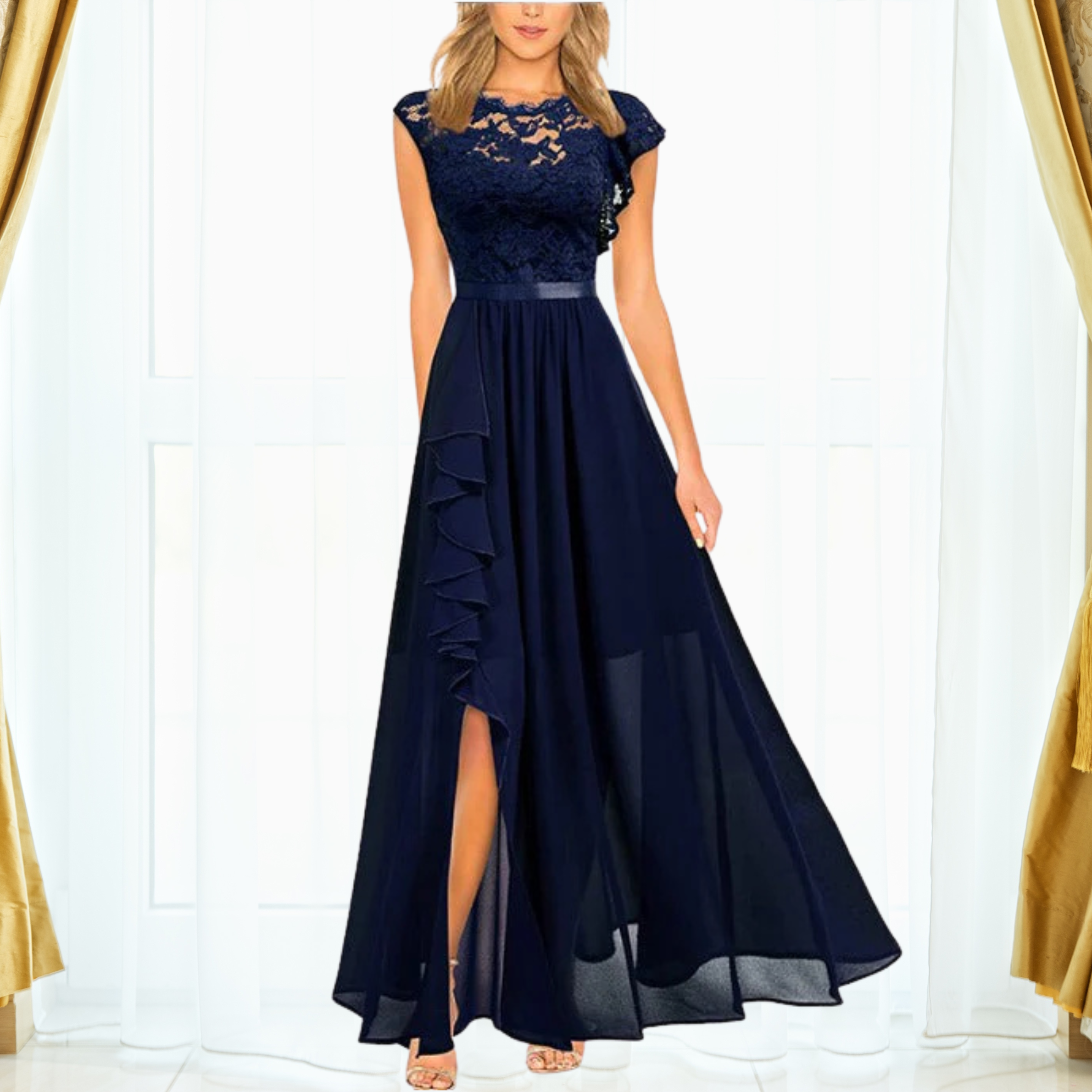 Robe Longue Dentelle & Mousseline