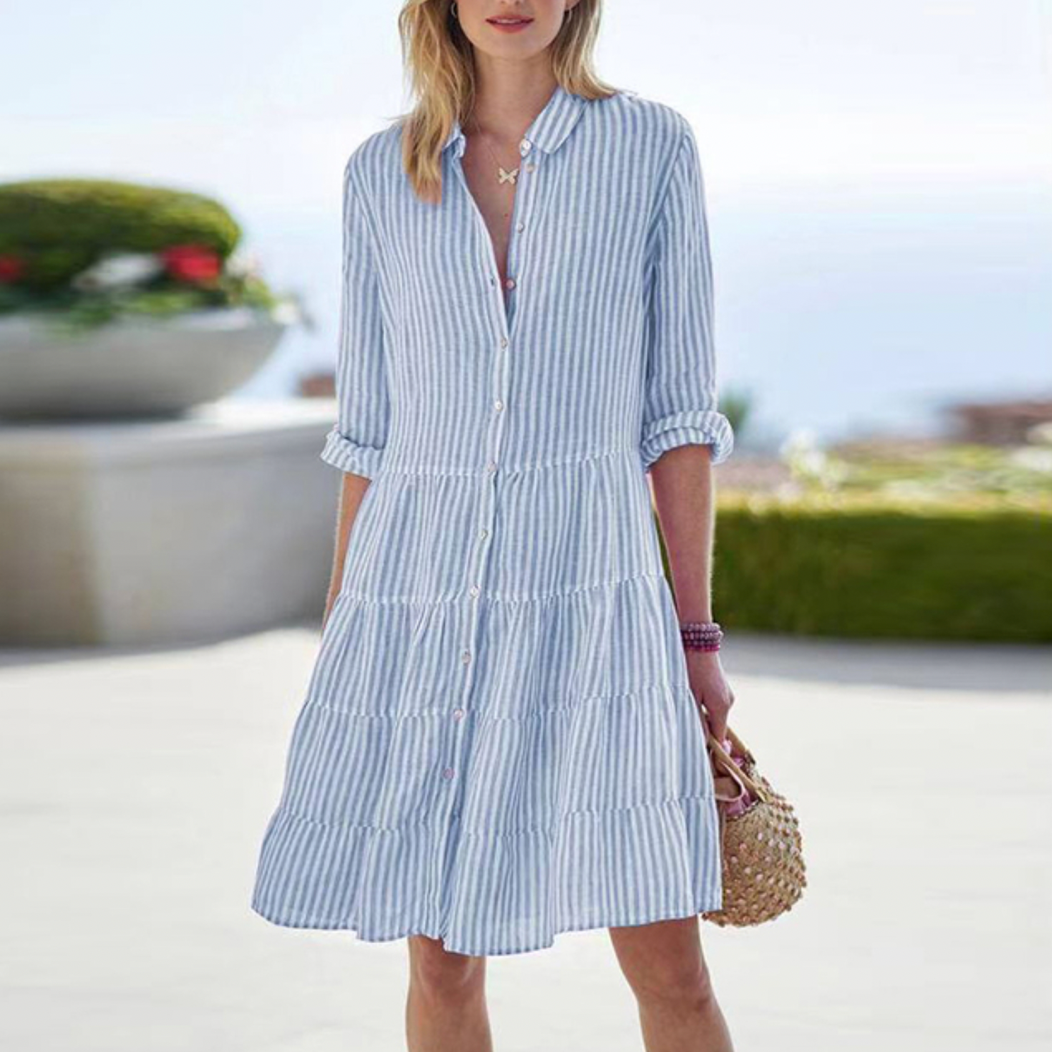 Robe chemise à rayures décontractée