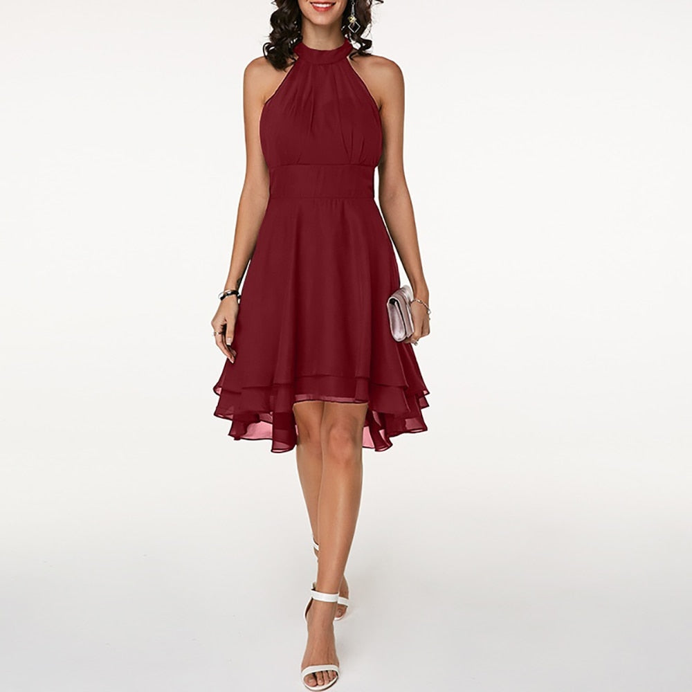 Robe courte col montant à volants