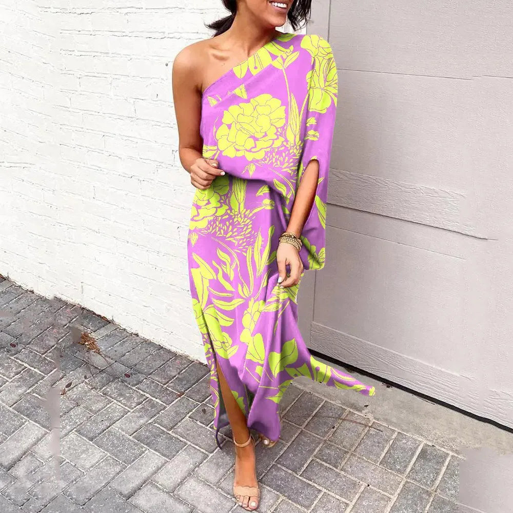 Robe Longue Asymétrique Fleurie