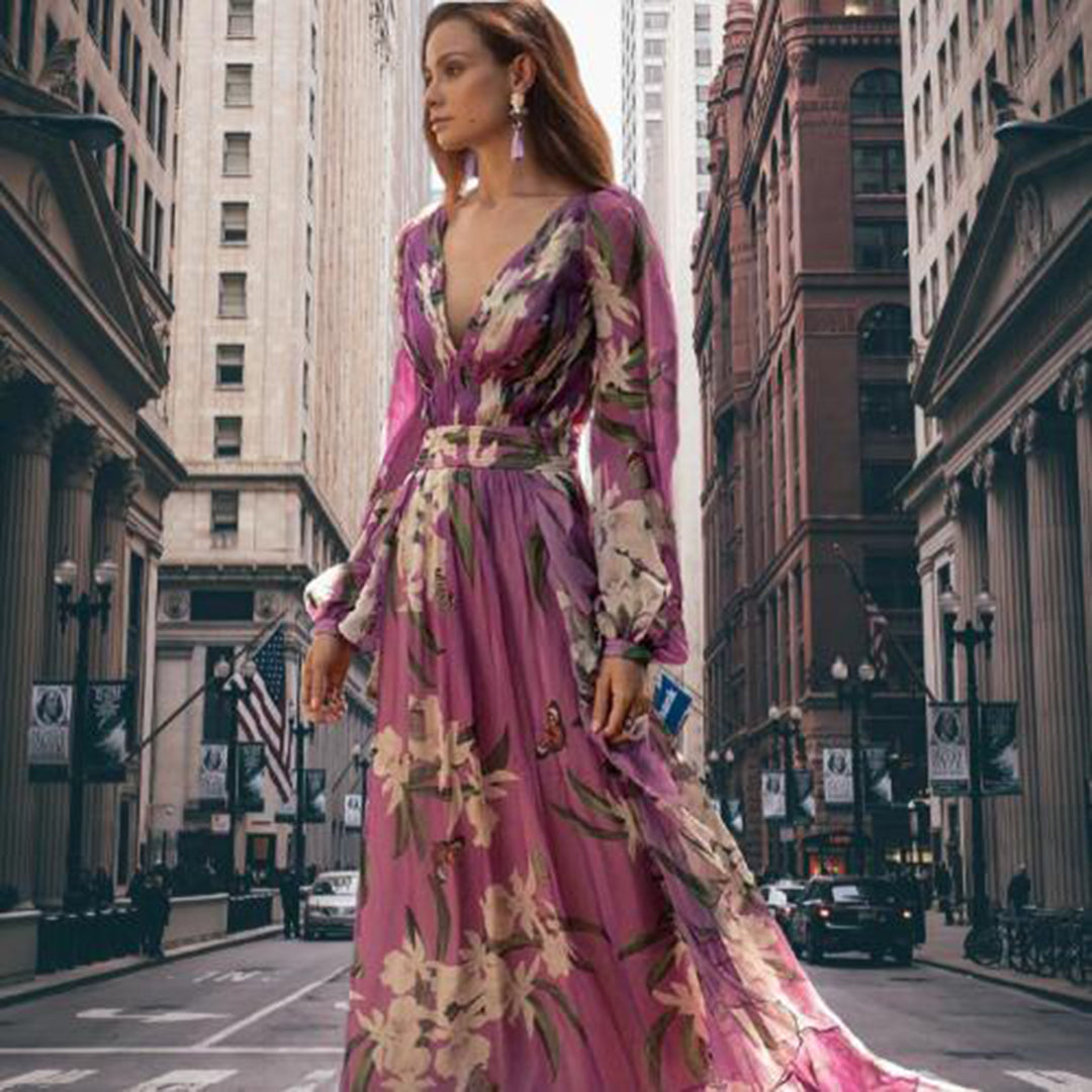 Robe longue florale | Élégance aérienne | Décolleté chic & silhouette fluide