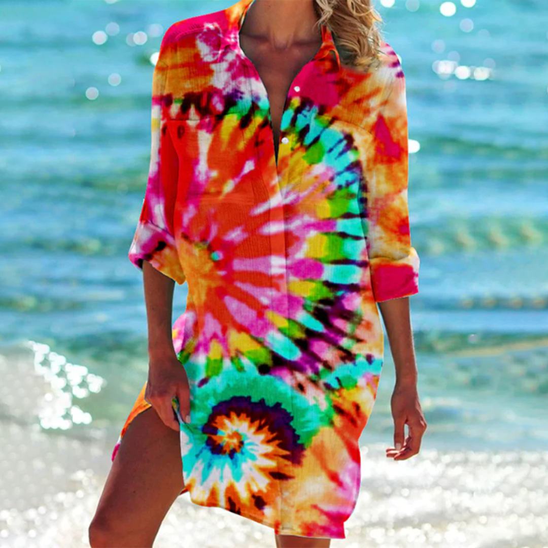 Robe de plage tie & dye | Couleurs vibrantes | Look bohème estival
