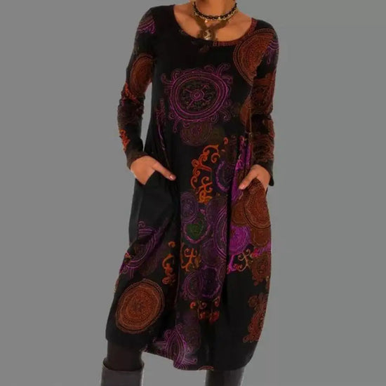 Robe bohème imprimée manches longues