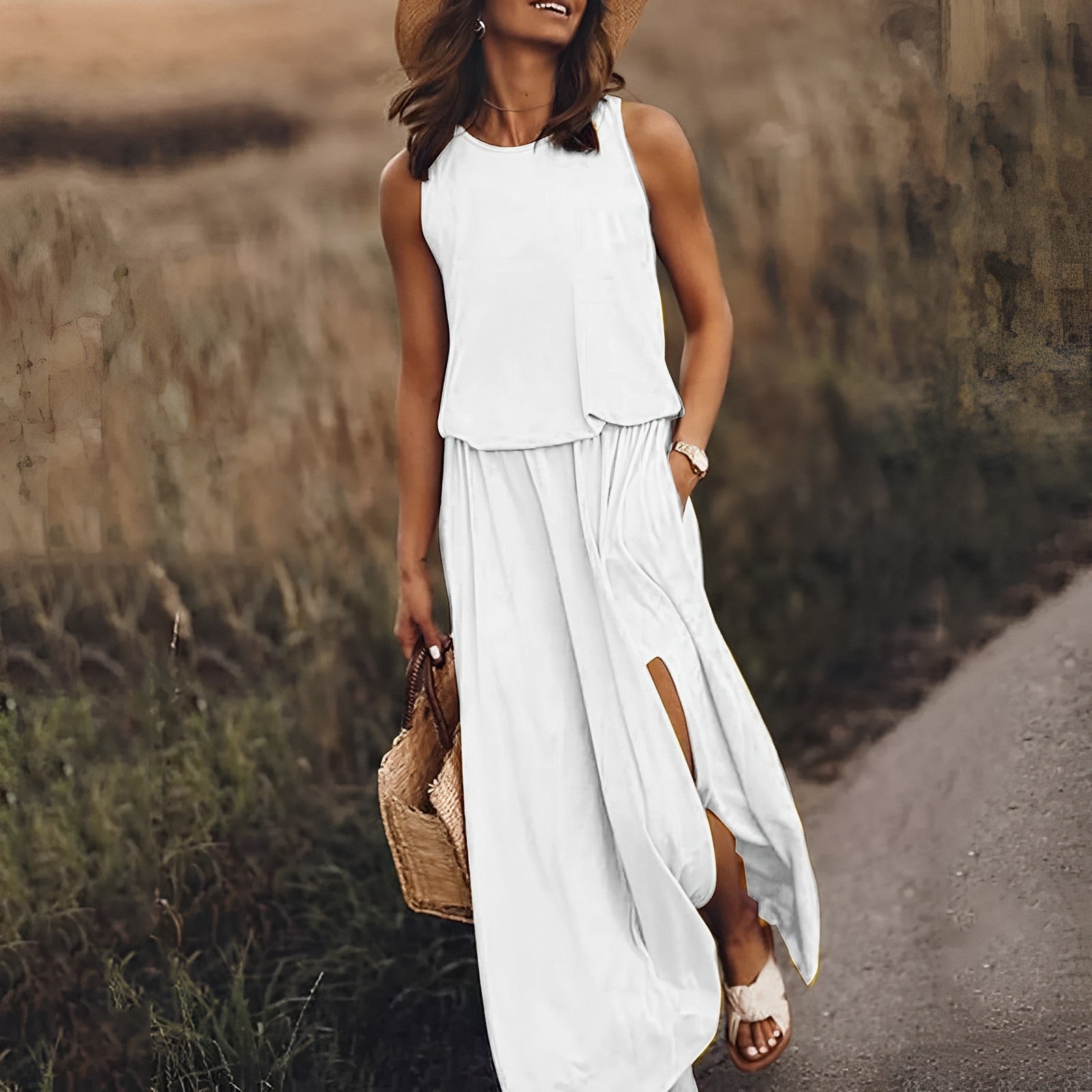 Robe longue fluide sans manches