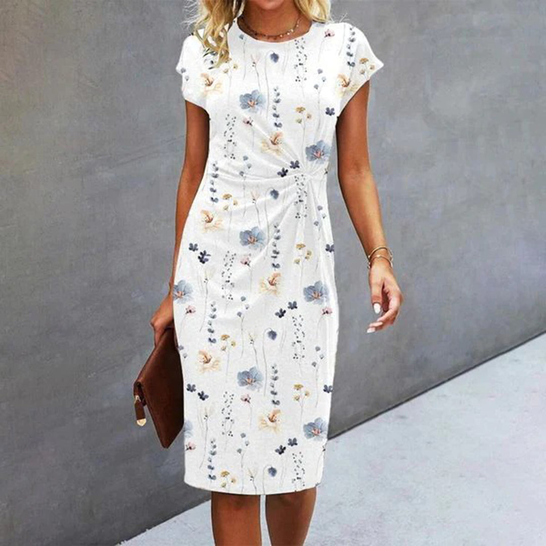 Robe Droite à Imprimé Floral Drapée