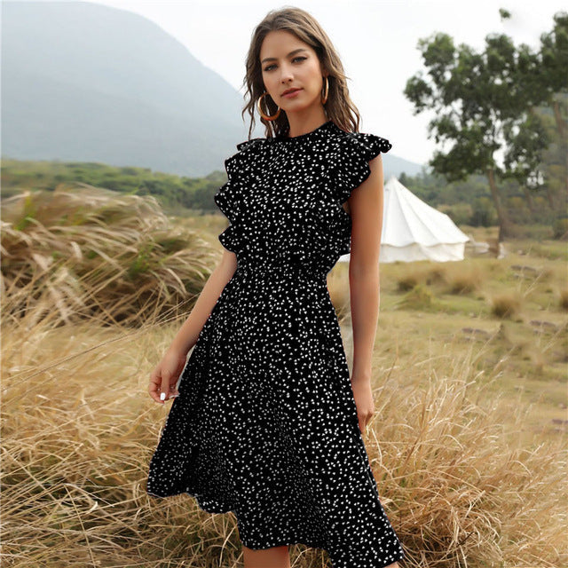 Robe fluide à volants et imprimé délicat