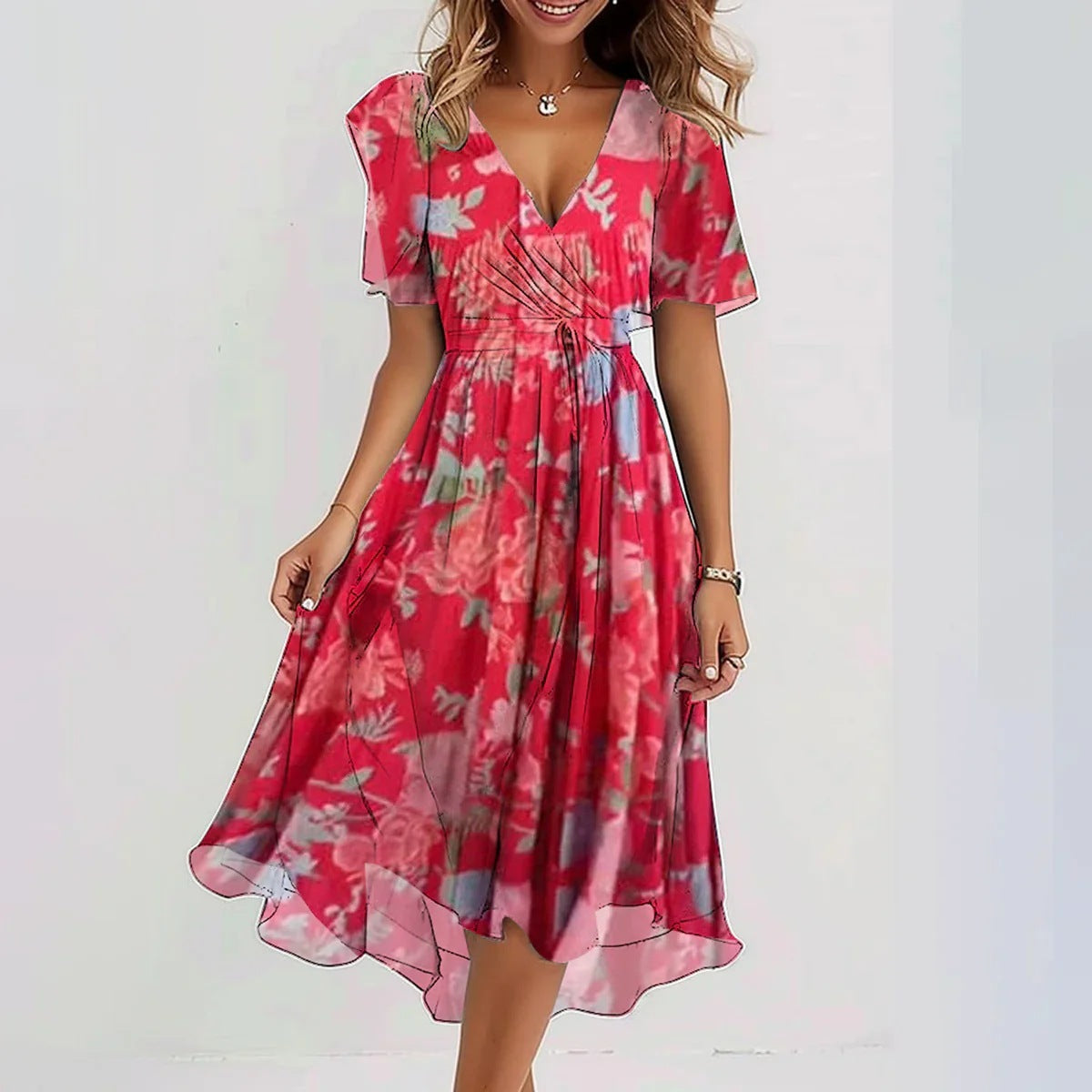 Robe Fluide Colorée | Imprimé Bleu Vibrant | Élégance d’Été