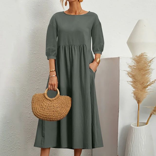 Robe longue ample à manches trois-quarts