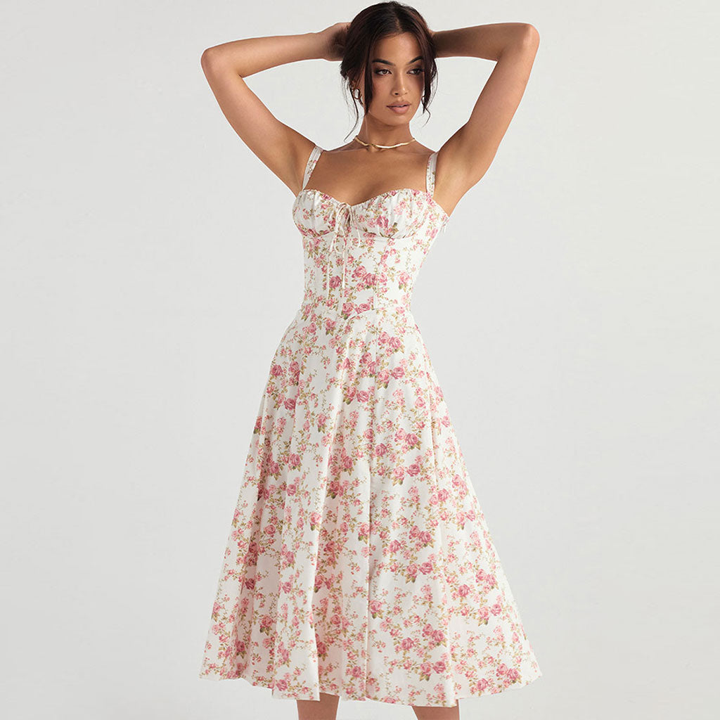 Robe midi corsetée fleurie