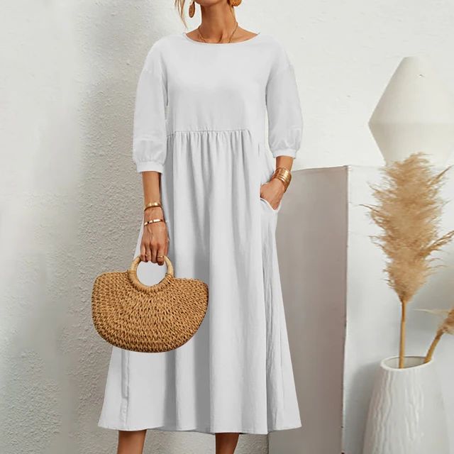 Robe longue ample à manches trois-quarts