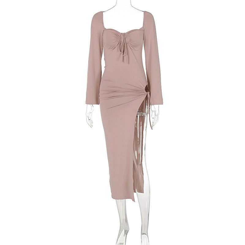 Robe Longue à Manches et Fente