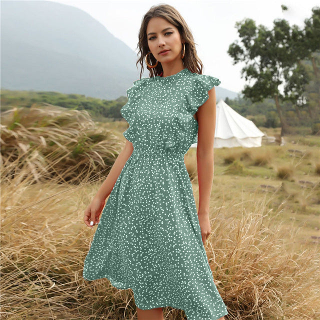 Robe fluide à volants et imprimé délicat