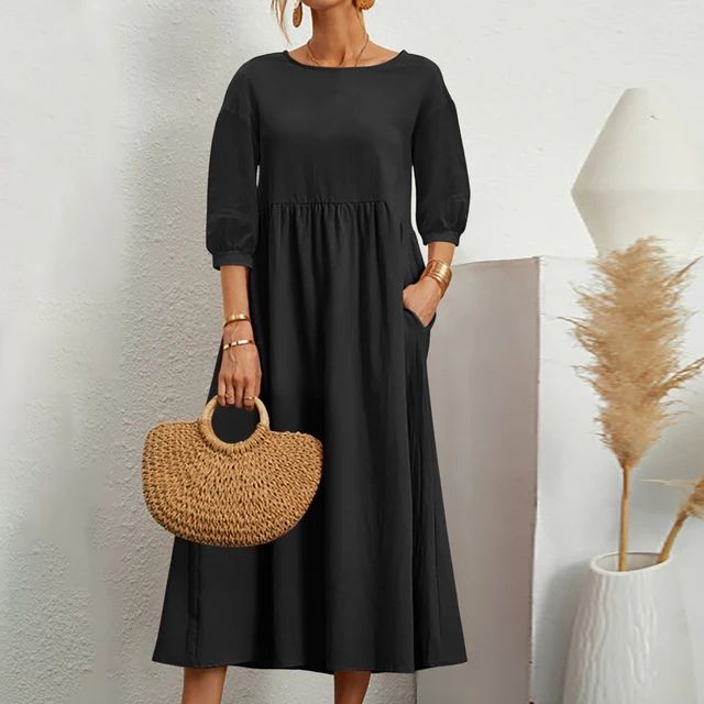 Robe longue ample à manches trois-quarts