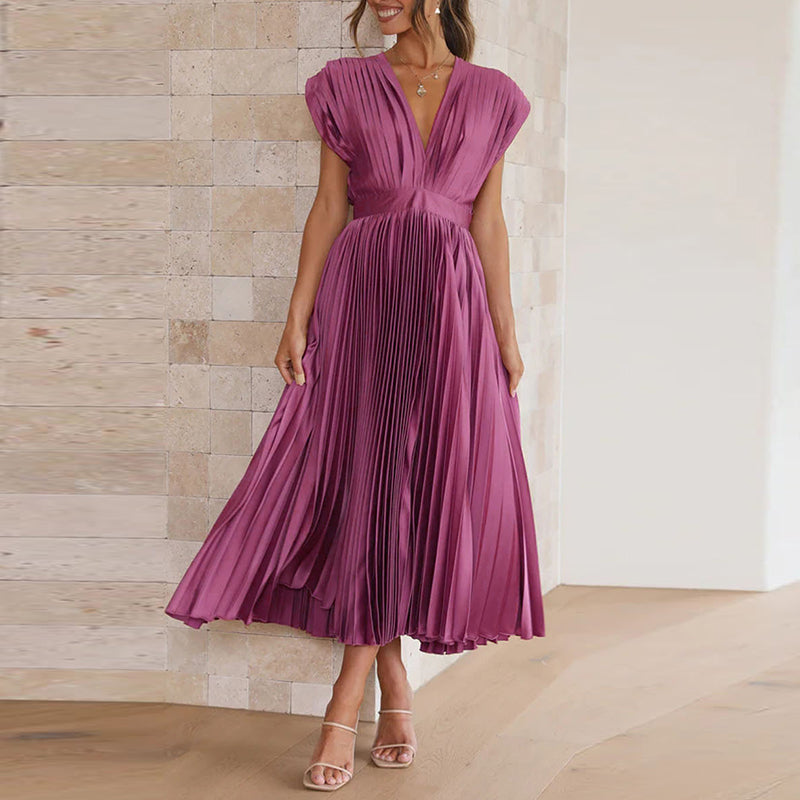 Robe plissée élégante | Décolleté en V | Fluidité & raffinement