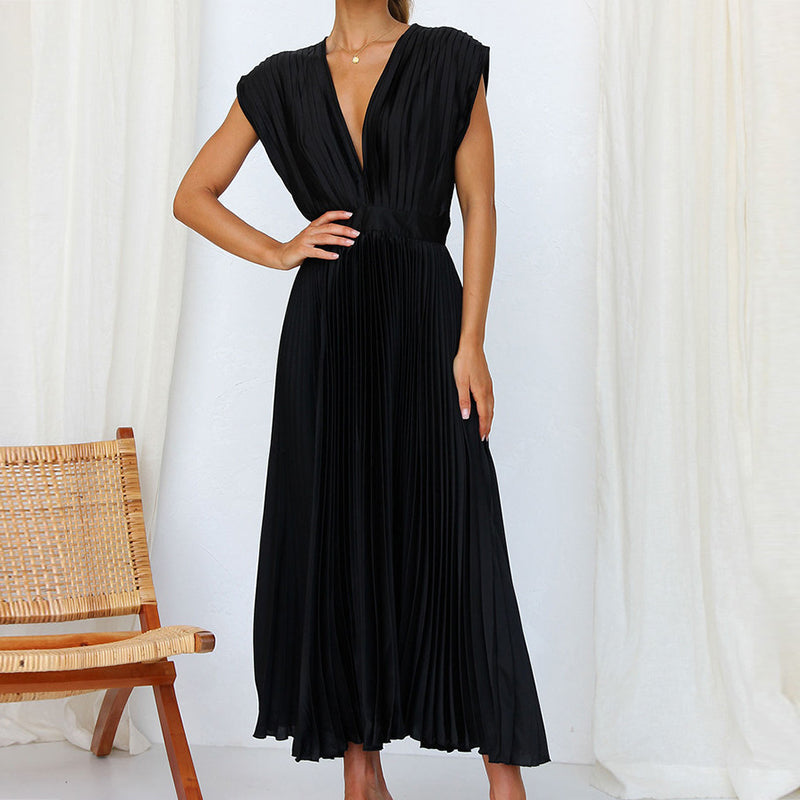 Robe plissée élégante | Décolleté en V | Fluidité & raffinement
