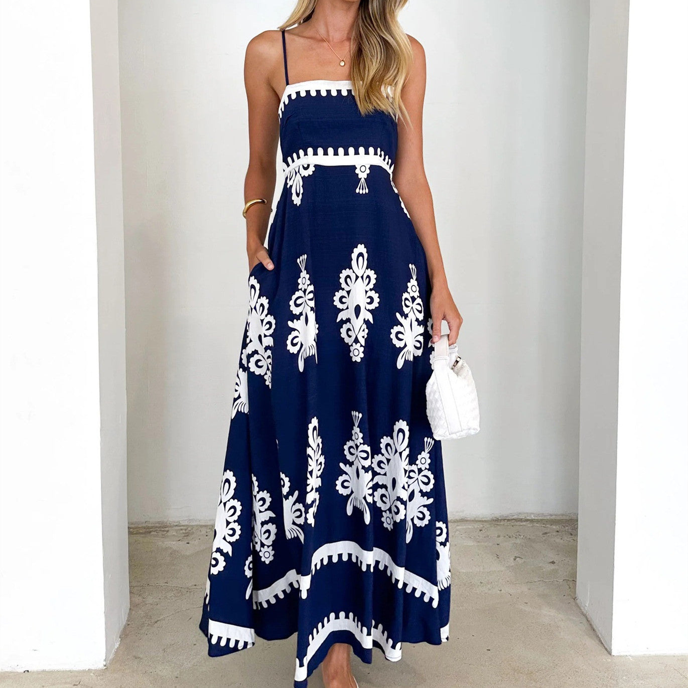 Robe Longue à Imprimé Méditerranéen