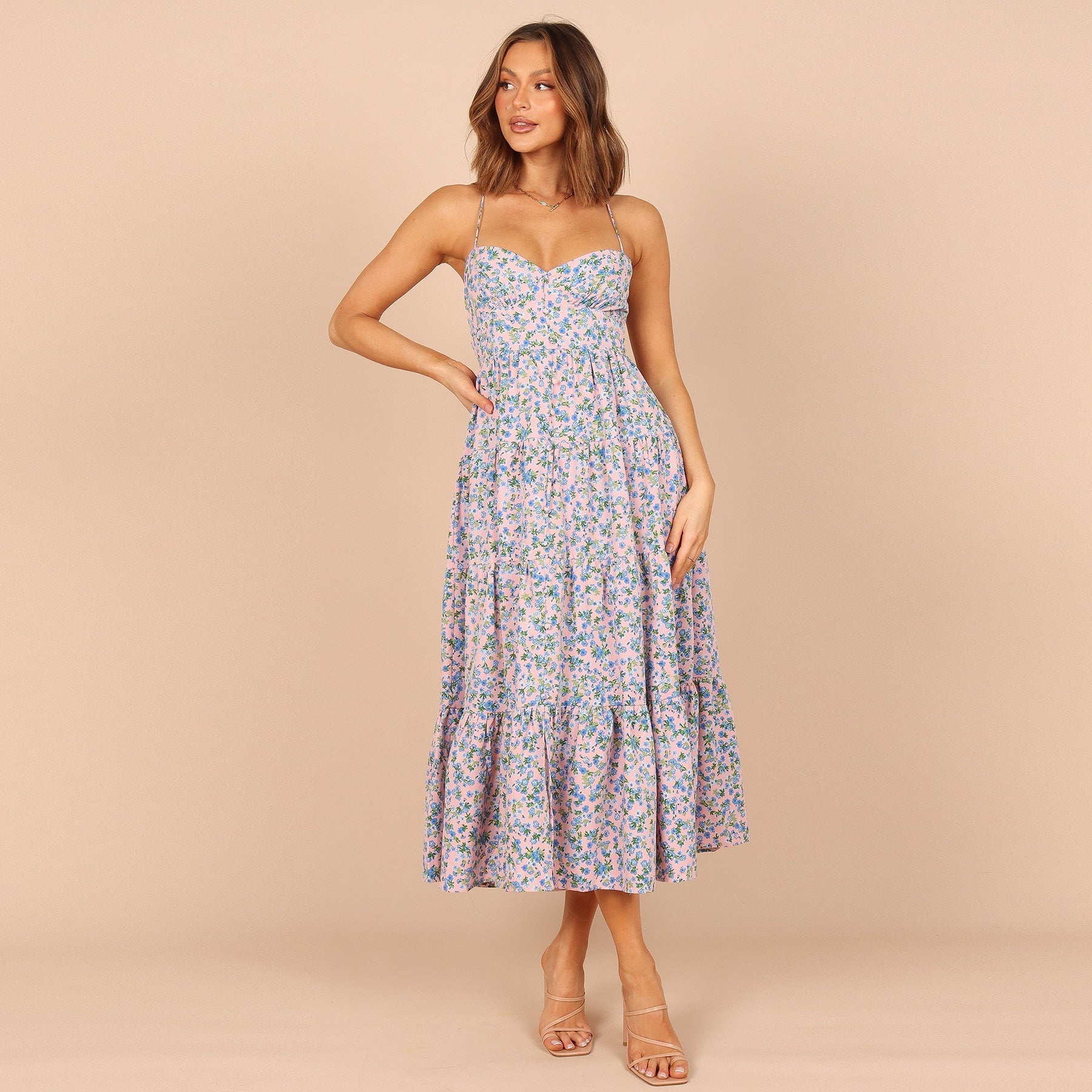 Robe Midi Fleurie à Bretelles