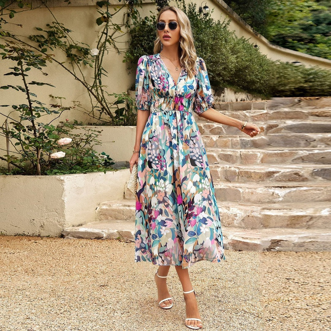 Robe midi à imprimé feuillage