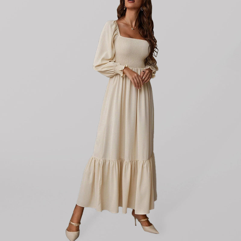 Robe longue carrée à manches ballon