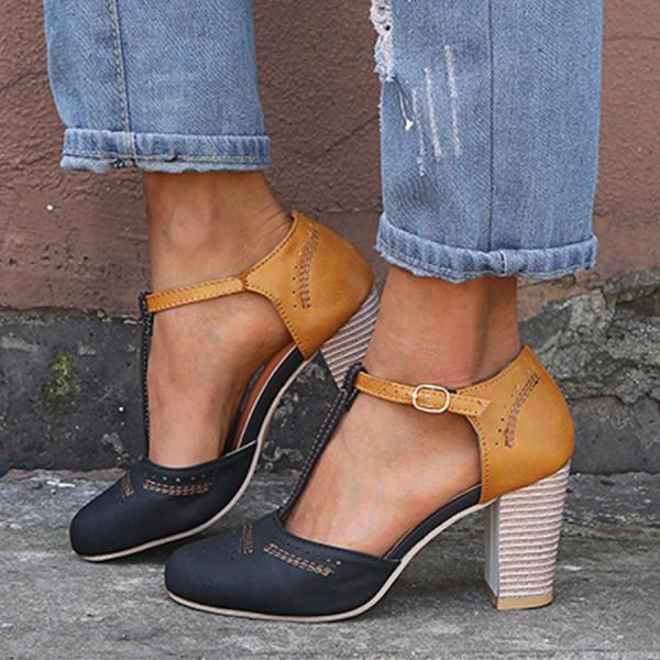 Escarpins rétro bicolores l | Talon épais & style vintage