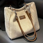 Lavinque Bags Beige Sac à Main en Velours Côtelé | Élégance & Texture | Chic et Spacieux