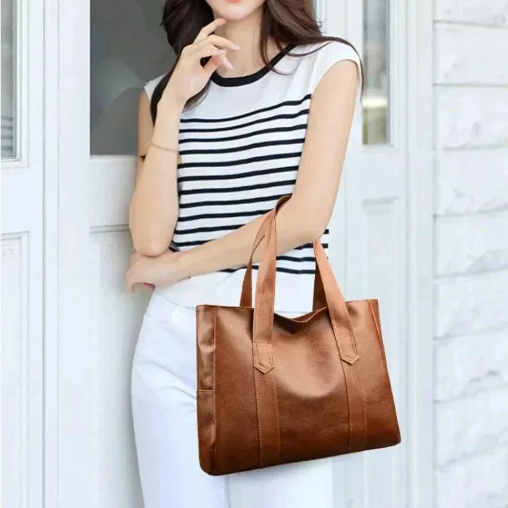 Lavinque Bags Cabas Souple en Similicuir | Marron Cognac | Élégance Minimaliste et Grande Capacité
