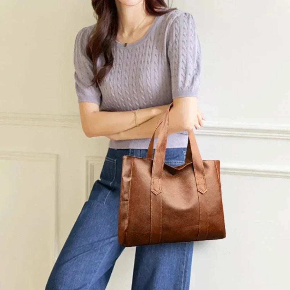 Lavinque Bags Cabas Souple en Similicuir | Marron Cognac | Élégance Minimaliste et Grande Capacité