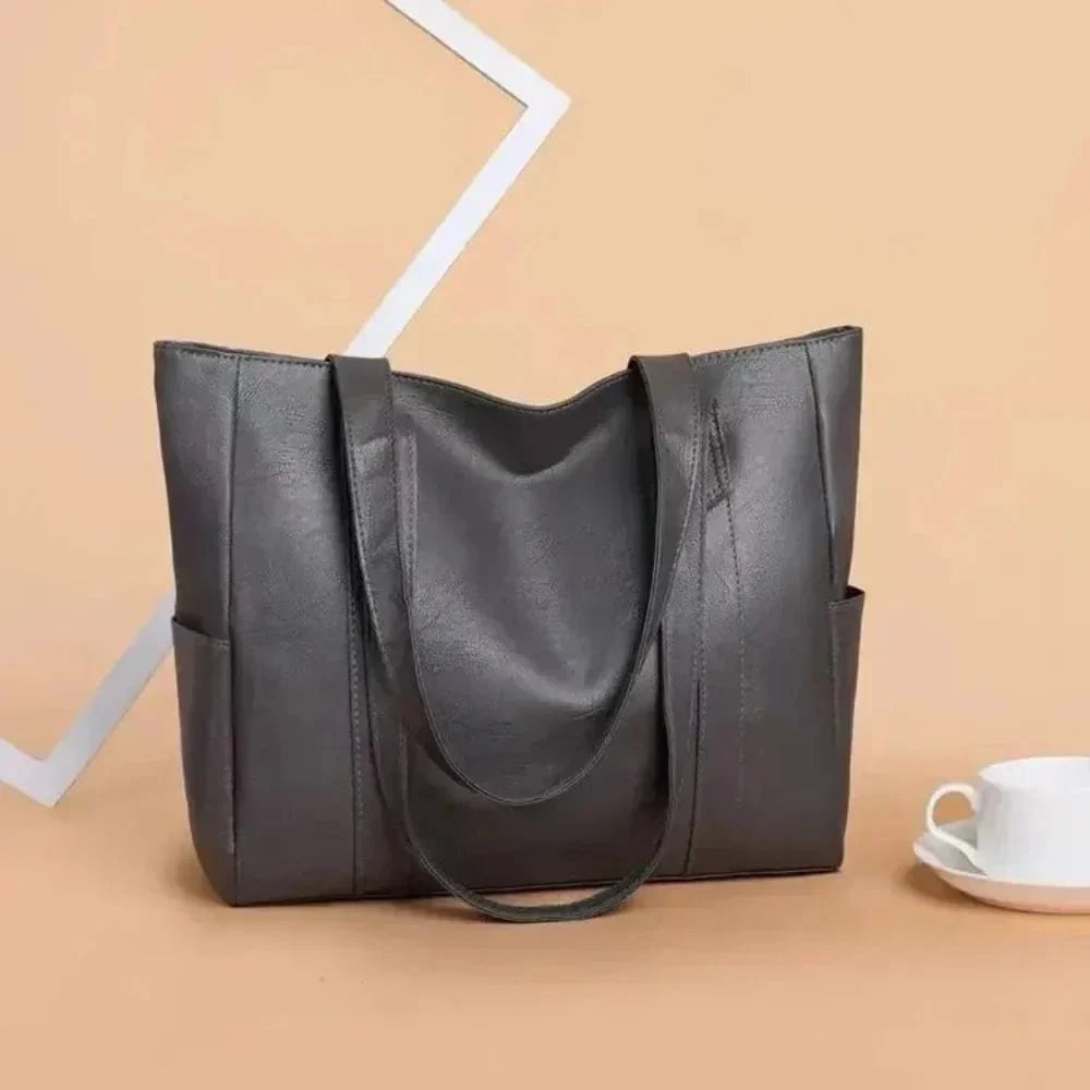 Lavinque Bags Gris Cabas Souple en Similicuir | Marron Cognac | Élégance Minimaliste et Grande Capacité