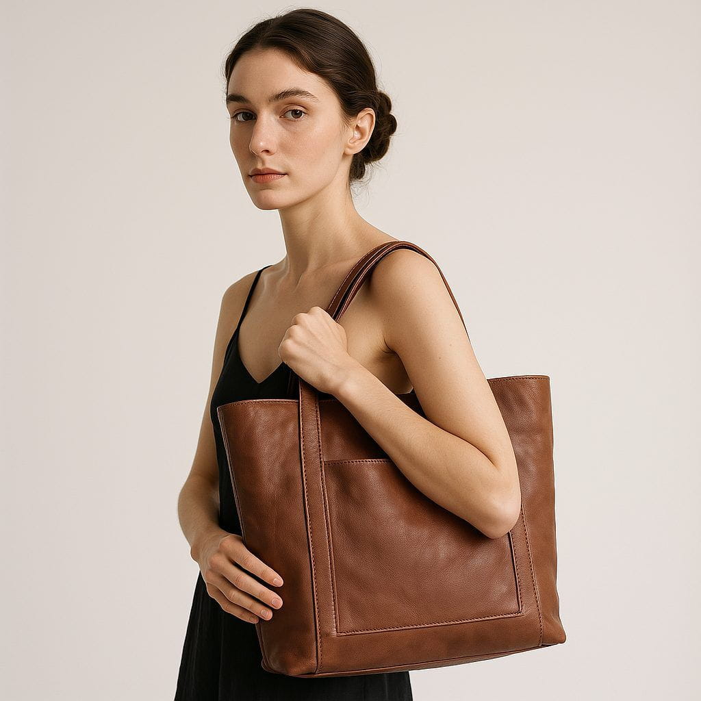 Lavinque Bags Marron foncé / Taille Unique Sac Cabas en Cuir | Grand Format | Élégant et Pratique