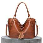 Lavinque Bags Marron Sac Seau Élégant à Pompons | Marron Vintage | Boho Chic & Pratique au Quotidien