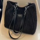Lavinque Bags Noir Sac à Main en Velours Côtelé | Élégance & Texture | Chic et Spacieux