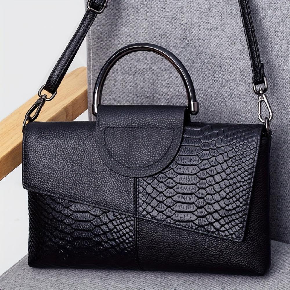 Lavinque Bags Noir Sac à Main | Noir Effet Croco | Chic & Contrasté