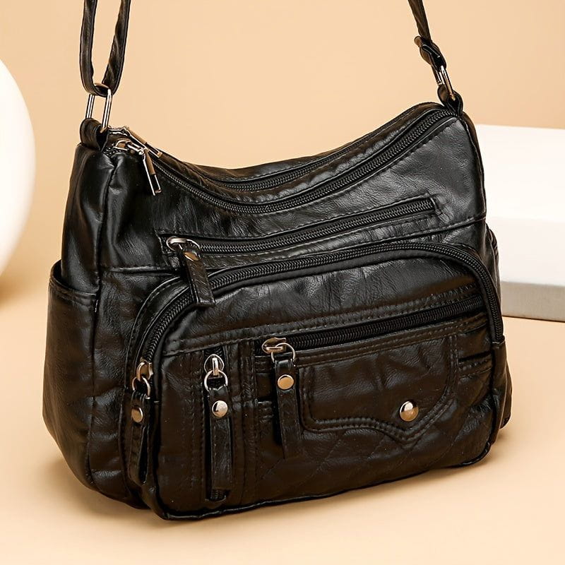Lavinque Bags Noir Sac Bandoulière Multi-Poches | Cuir PU | Pratique et Moderne