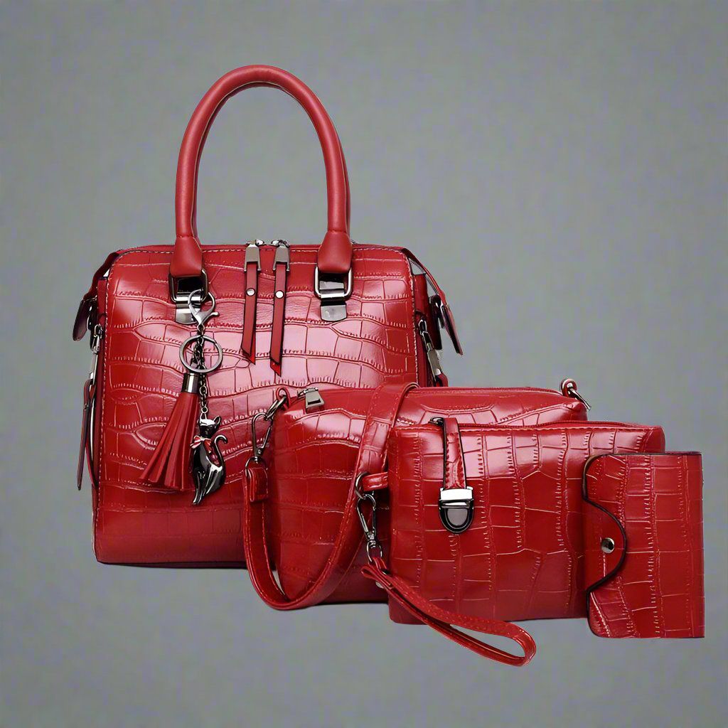 Lavinque Bags Rouge / Taille Unique Ensemble Sacs | Similicuir Croco | Élégance et Polyvalence