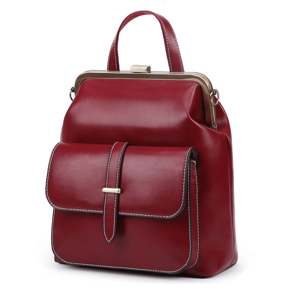 Lavinque Bags Sac à Dos Élégant à Fermoir Métallique | Rouge Bordeaux | Charme Rétro & Fonctionnalité