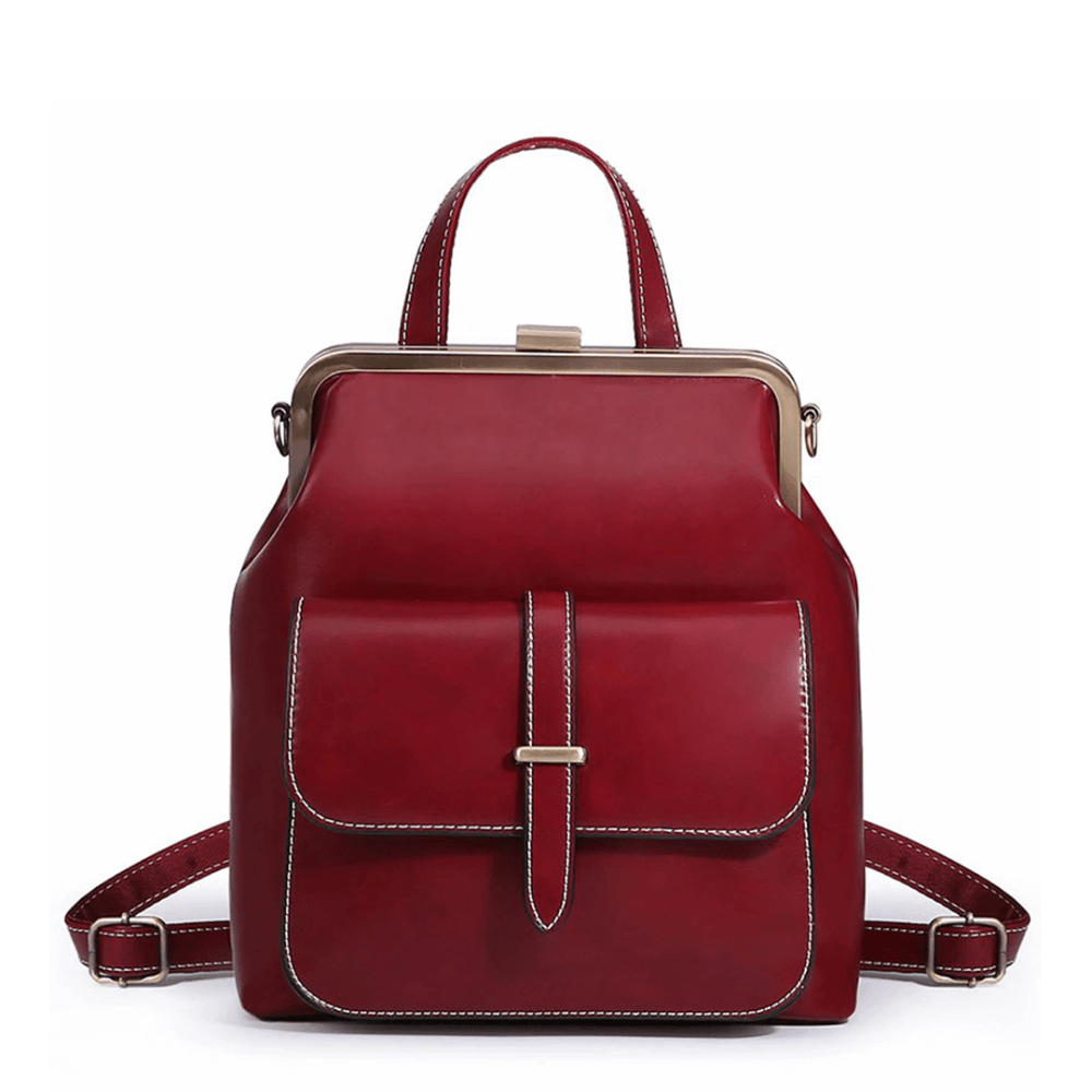 Lavinque Bags Sac à Dos Élégant à Fermoir Métallique | Rouge Bordeaux | Charme Rétro & Fonctionnalité