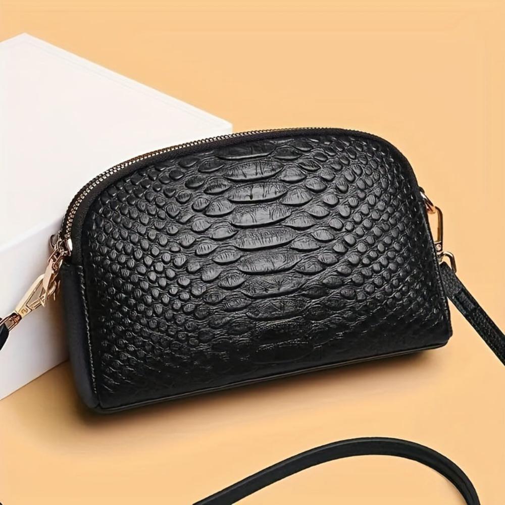 Lavinque Bags Sac Bandoulière | Effet Croco Noir | Élégant & Texturé