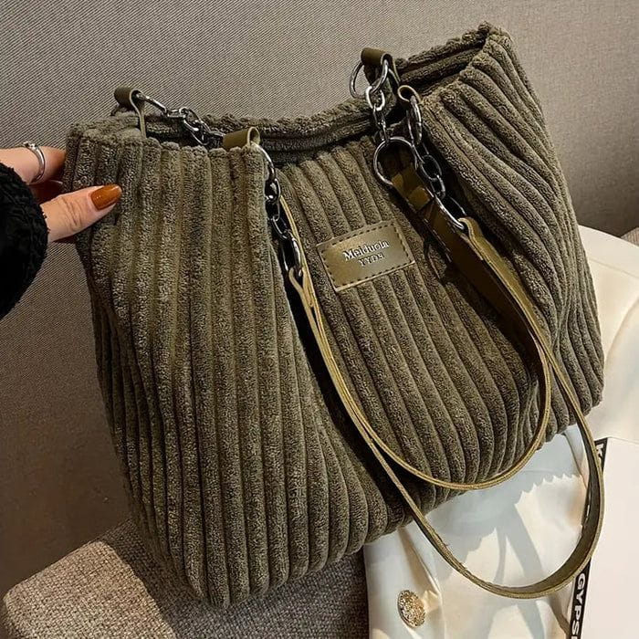 Lavinque Bags Vert Sac à Main en Velours Côtelé | Élégance & Texture | Chic et Spacieux