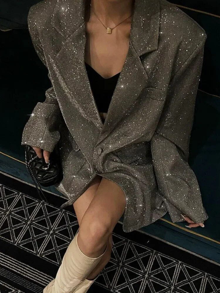 Lavinque Blazer Argent / S Blazer Pailleté Oversize | Chic | Élégant et Brillant