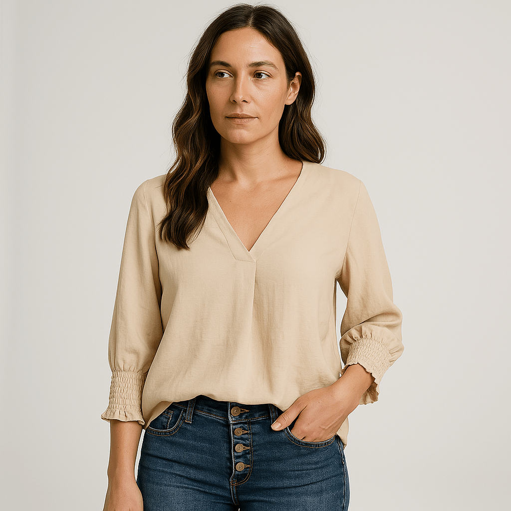 Lavinque blouse Beige / S Blouse Rose Poudré | Col V | Légère & Féminine