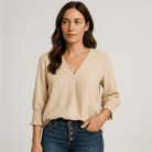 Lavinque blouse Beige / S Blouse Rose Poudré | Col V | Légère & Féminine