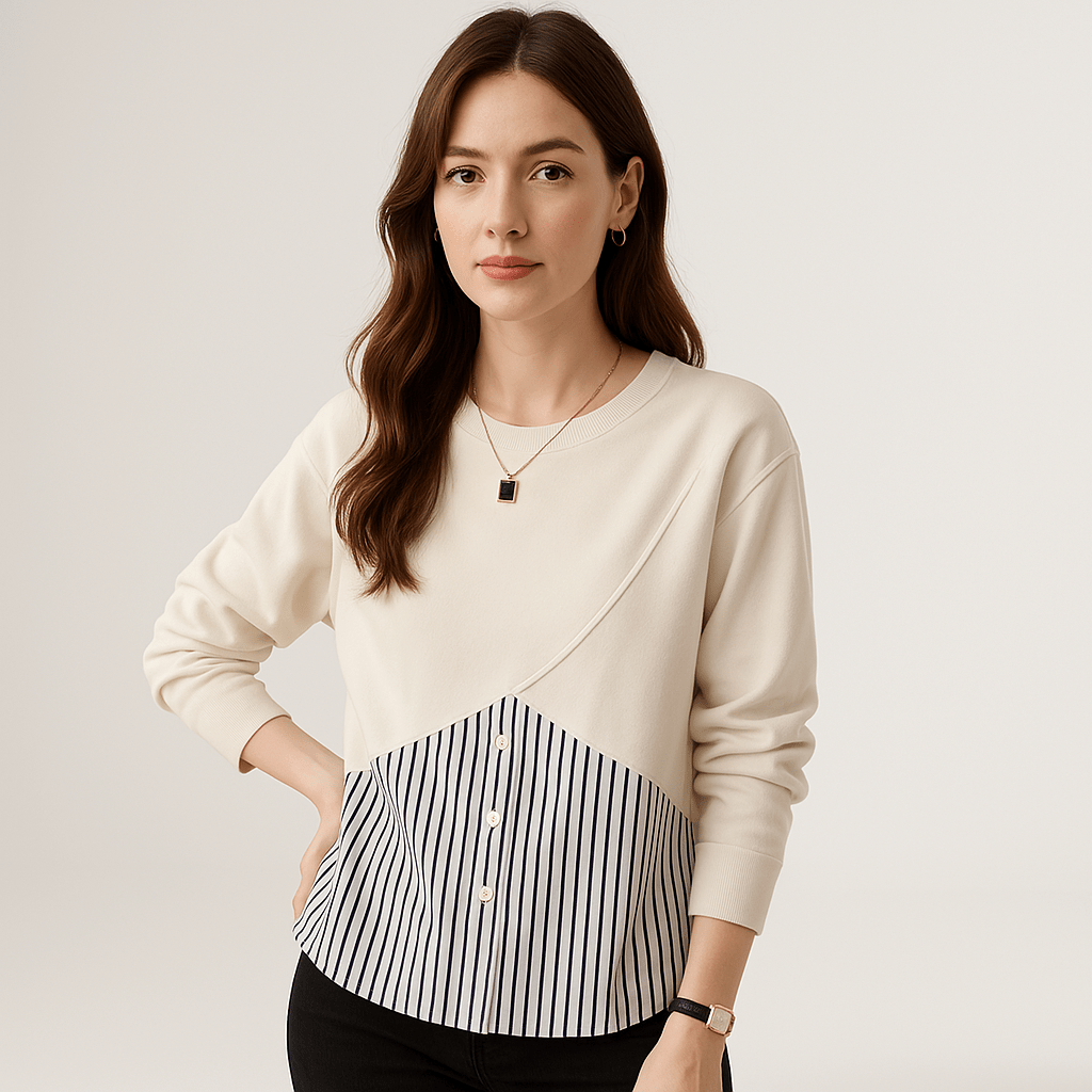Lavinque blouse Blanc / XS Blouse Deux-en-Un | Rayures Élégantes | Blanc Moderne