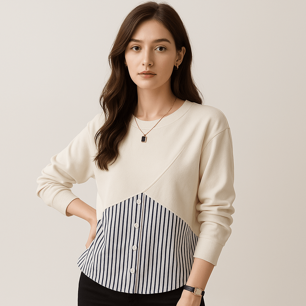Lavinque blouse Blouse Deux-en-Un | Rayures Élégantes | Blanc Moderne