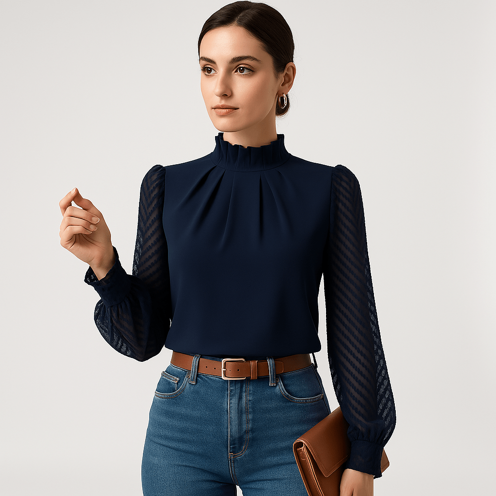 Lavinque Blouse Blouse Élégante à Manches Transparente | Col Montant | Style Chic et Moderne