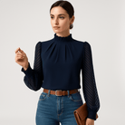 Lavinque Blouse Blouse Élégante à Manches Transparente | Col Montant | Style Chic et Moderne