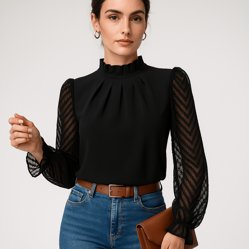 Lavinque Blouse Blouse Élégante à Manches Transparente | Col Montant | Style Chic et Moderne