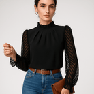 Lavinque Blouse Blouse Élégante à Manches Transparente | Col Montant | Style Chic et Moderne
