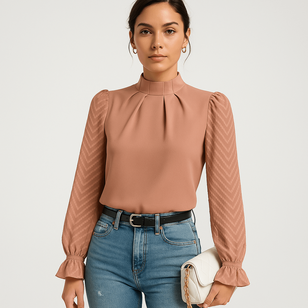 Lavinque Blouse Blouse Élégante à Manches Transparente | Col Montant | Style Chic et Moderne