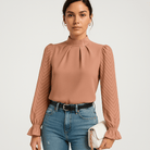 Lavinque Blouse Blouse Élégante à Manches Transparente | Col Montant | Style Chic et Moderne