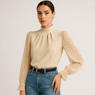 Lavinque Blouse Blouse Élégante à Manches Transparente | Col Montant | Style Chic et Moderne